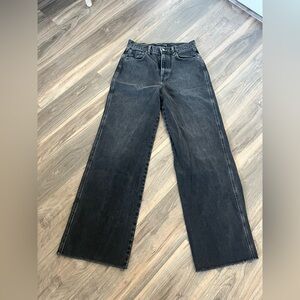Veronica Beard Taylor Raw Hem High Waist Wide Leg Jeans Black 26